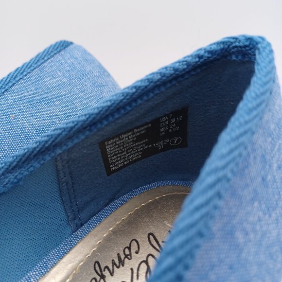 Dexflex Comfort Denim and Cork Wedge Heel Peep Toe Shoes - Picture 6 of 10